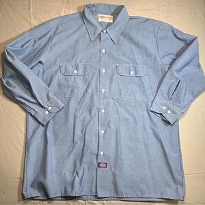 Dickies Men’s 18-18.5X34/35 Blue Chambray Long Sleeve Button Up Shirt Made USA